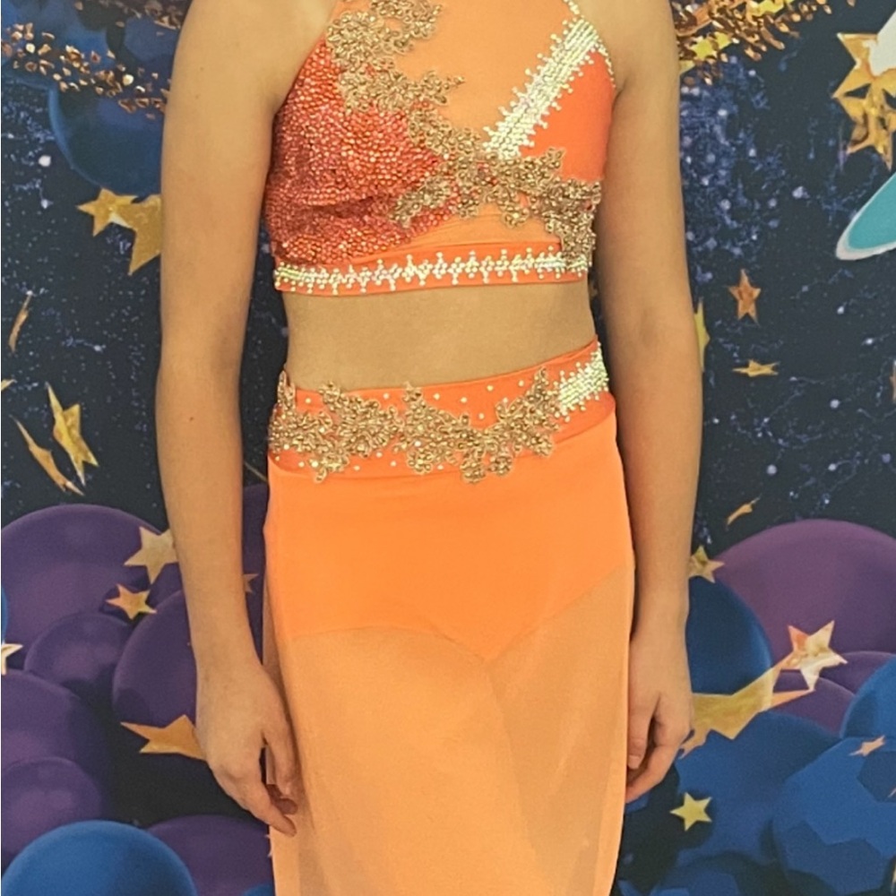 Elegant Orange Backless Dress with Embellishments